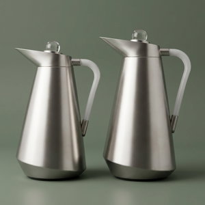 Al Saif Gallery Tarif Thermos Set, 1/0.7 Liter, Glass Interior, Transparent Handle, Push-Button Lid - Silver product image