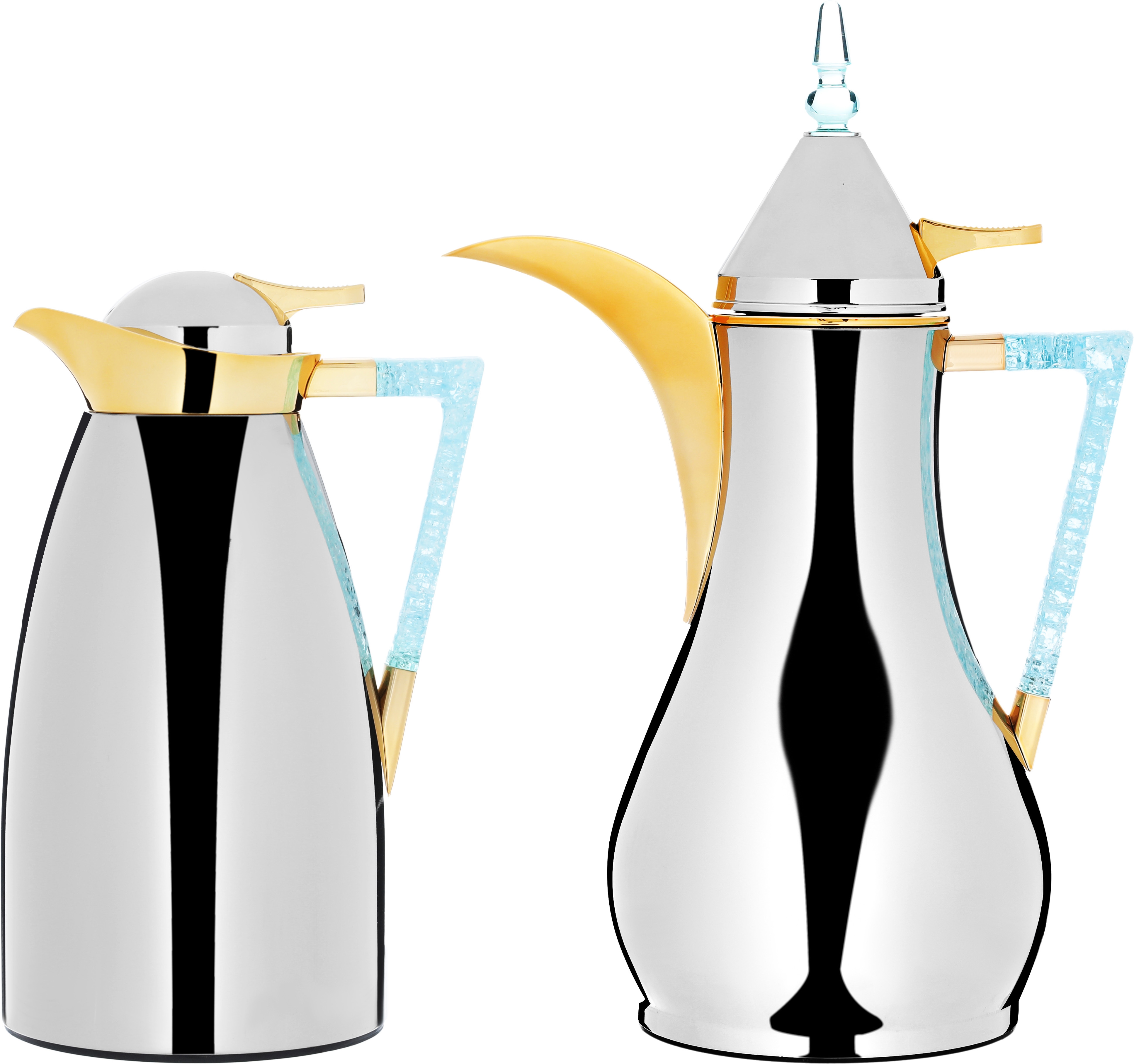 Maha Al Saif Gallery thermos set, 1 liter, crystal handle, thermal glass inner case, steel outer case - silver product image