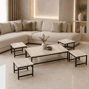 طقم طاولات خشب MDF و معدن، 5 قطع - خشبي فاتح product image