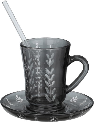 طقم تقديم بيالات فناجين سكرية زجاج السيف غاليري، 11 سم، 26 قطعة، مشجر - أسود شفاف product image 4