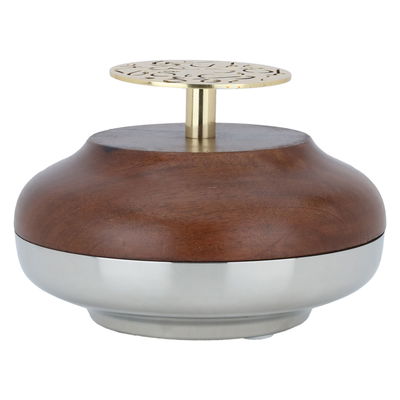 تمرية بغطاء استيل السيف غاليري، 17×17×8 سم، دائري، غطاء خشب - فضي خشبي product image 1