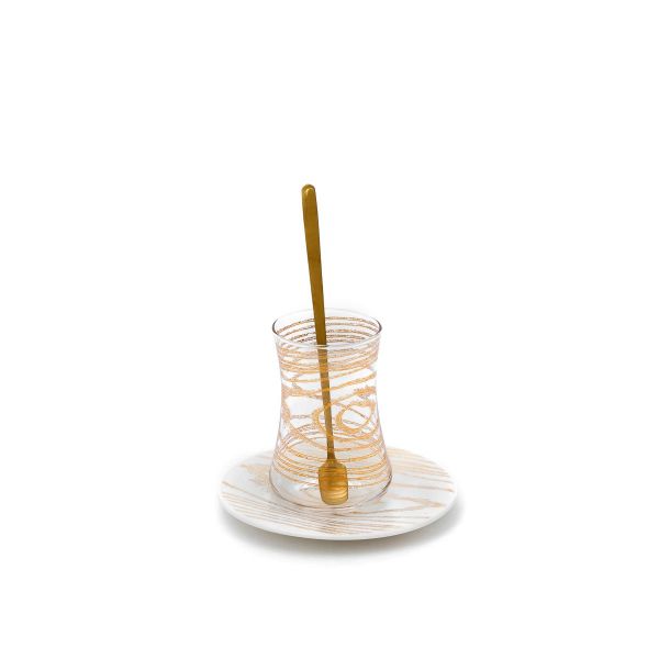 طقم تقديم شاي و قهوة بورسلان السيف غاليري، 24 قطعة - ابيض ذهبي product image 2