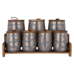 طقم علب بهارات مع ستاند بورسلان السيف غاليري، 7 قطع - رمادي product image