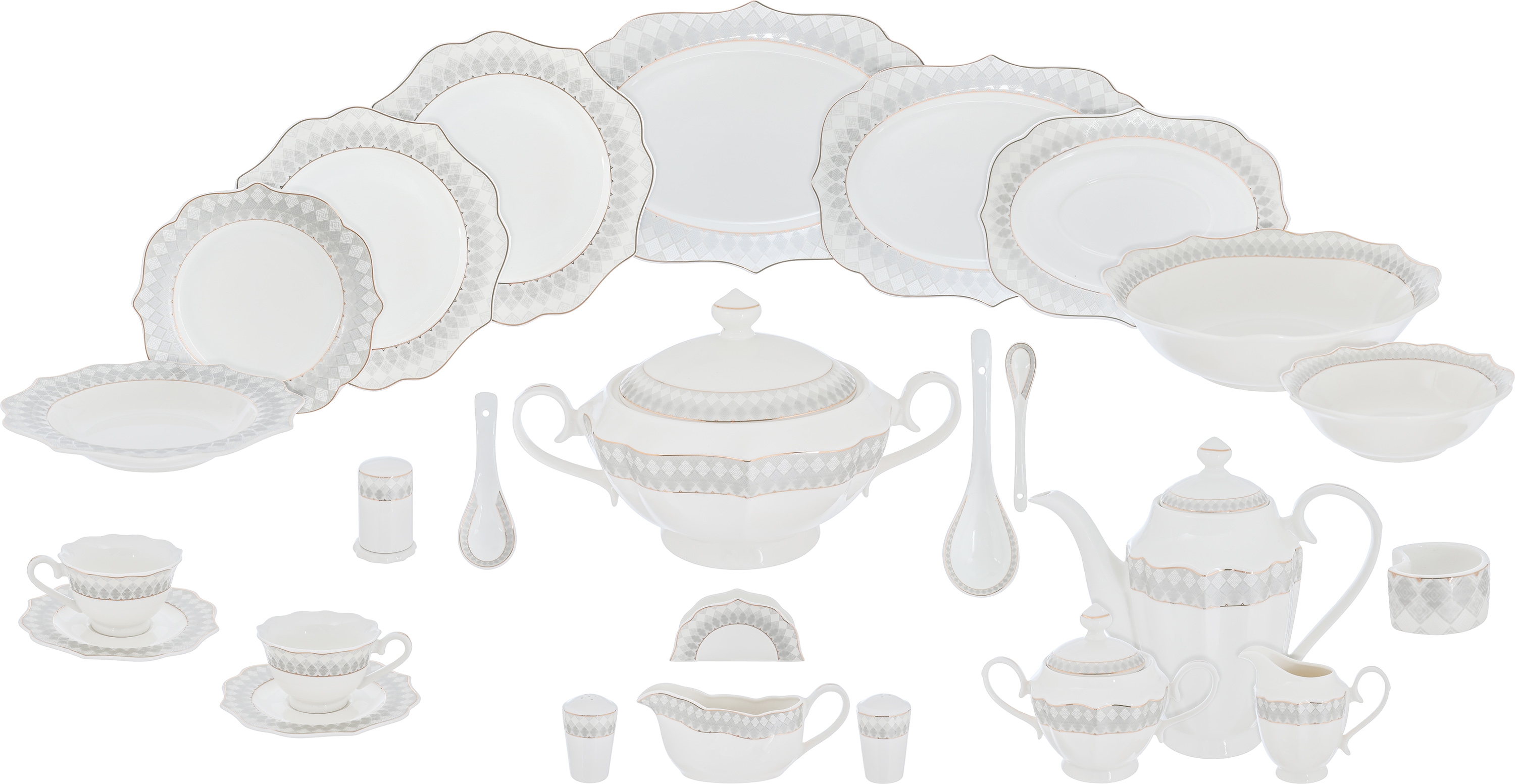 Victoria Al Saif Gallery porcelain dining set, 166 pieces, silver embossed, golden line - white product image