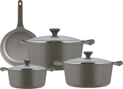 طقم قدور داي كاست الومنيوم روبوست، 7 قطع، غطاء زجاج، يد سيليكون - رمادي product image 1