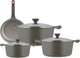 طقم قدور داي كاست الومنيوم روبوست، 7 قطع، غطاء زجاج، يد سيليكون - رمادي product image 1