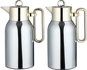 Al Saif Gallery Al Durra Thermos Set, 1/1 Liter, 2 Pieces, Glass Inner Container, Push Button, Gold-Silver Handle product image