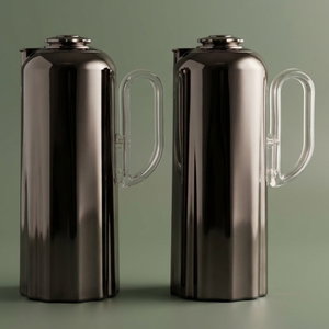 Al Saif Gallery Najdiyah Thermos Set, 1/1 Liter, 2 Pieces, Glass Inner Container, Transparent Handle, Push Button - Glossy Black product image