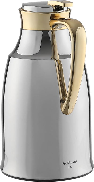 ترمس الدرعية السيف غاليري، 1.3 لتر، حافظة داخلية زجاج حراري، هيكل خارجي استيل - فضي ذهبي product image 2