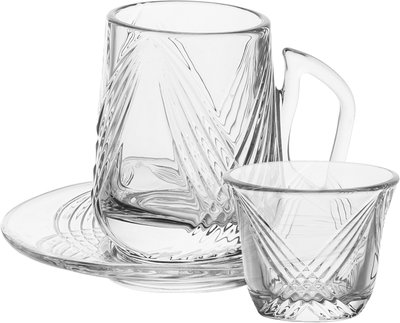 طقم تقديم بيالات وفناجين زجاج السيف غاليري، صحون، 18 قطعة - شفاف product image 1