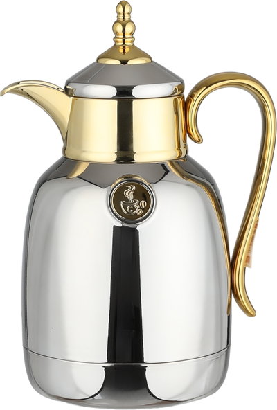 Lalooza Bran Thermos Set, 0.7/1 Liter, Glass Interior, Push-Button Lid - Shiny Silver Gold product image 7
