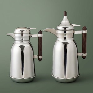Al Saif Gallery Shahd Thermos Set, 2 Pieces, 1/0.75 Liter, Thermal Glass Inner Case - Silver product image
