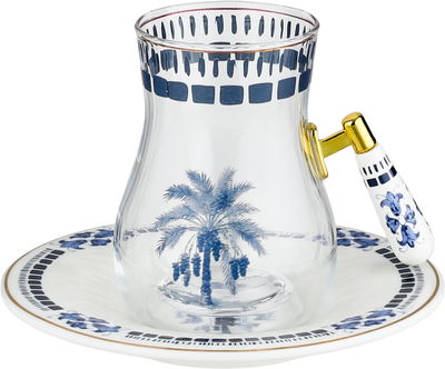 طقم تقديم بيالات شاي زجاج وفناجين قهوة مع صحون بورسلان السيف غاليري، 25 قطعة، سكرية، مشجر - ابيض شفاف product image 2