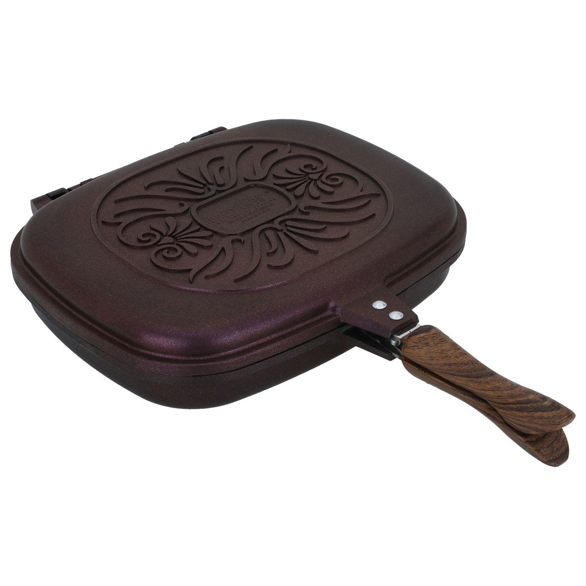 Titanium + Granite Double Sided Grill Pan, 5.6 L, 36 cm, Rectangle, Wooden Handle - Dark Red product image 1