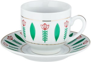 طقم فناجين قهوة تركي سيراميك، صحون، 11 سم، 12 قطعة، مشجر - أبيض أخضر product image 2