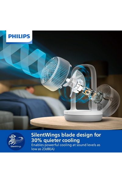 مروحة طاولة فليبس سيريس 2000، 24 واط، 3 شفرات، قطر 22 سم، 180 درجة، 3 سرعات، CX2050/00 - ابيض product image 3