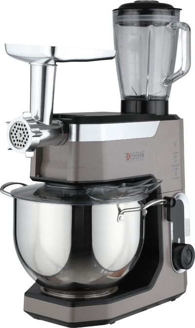 عجانة كهربائية 4×1 إديسون بروفيشنال، مفرمة، خلاط ومطحنة، 10 لتر، 2000 واط، 10 سرعات، CT-6529/GY - كابتشينو product image 2