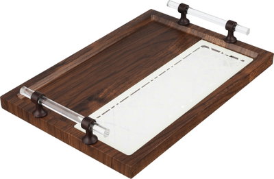 Al Saif Gallery Acrylic Wood Tray Set, 2 Pieces, Clearhandle, Rectangular - Dark Off White Wood product image 3
