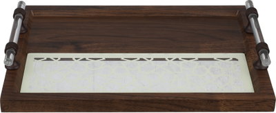 Al Saif Gallery Acrylic Wood Tray Set, 2 Pieces, Clearhandle, Rectangular - Dark Off White Wood product image 2