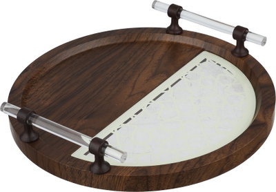 Al Saif Gallery Acrylic Wood Tray Set, 2 Pieces, Clearhandle, Islamic Pattern - Dark Off White Wood product image 2