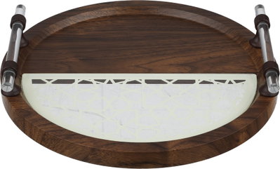 Al Saif Gallery Acrylic Wood Tray Set, 2 Pieces, Clearhandle, Islamic Pattern - Dark Off White Wood product image 3