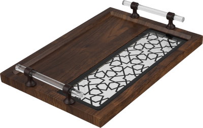 Al Saif Gallery Acrylic Wood Tray Set, 2 Pieces, Clearhandle, Islamic Pattern - Dark Black Wood product image 2