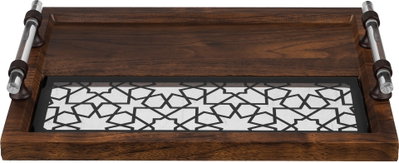 Al Saif Gallery Acrylic Wood Tray Set, 2 Pieces, Clearhandle, Islamic Pattern - Dark Black Wood product image 3