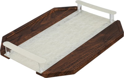 Al Saif Gallery Acrylic Wood Tray Set, 2 Pieces, Clearhandle, Rectangular - Dark Off White Wood product image 3
