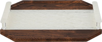 Al Saif Gallery Acrylic Wood Tray Set, 2 Pieces, Clearhandle, Rectangular - Dark Off White Wood product image 2