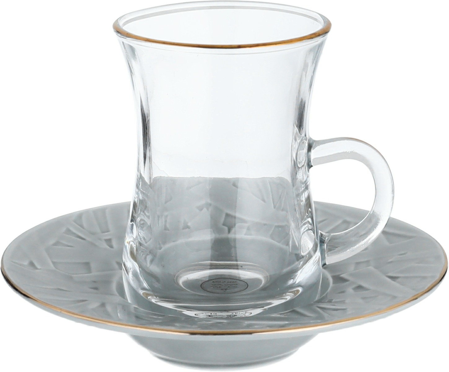 Alsaif gallery Glass Cups and Saucers Set, 12 Pieces, 120 ml - Clear Grey product image 2