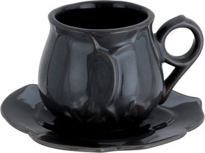 كوب بورسلان السيف غاليري، 200 مل، مشجر، مع الصحن - اسود product image