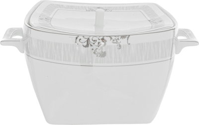 طقم سفرة بورسلان دانية، 77 قطعة، مربع، نقش فضي - أبيض product image 10