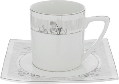 طقم سفرة بورسلان دانية، 77 قطعة، مربع، نقش فضي - أبيض product image 9