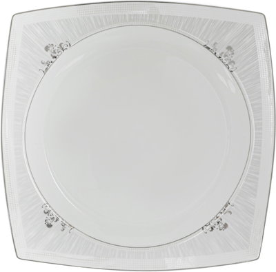 طقم سفرة بورسلان دانية، 77 قطعة، مربع، نقش فضي - أبيض product image 18