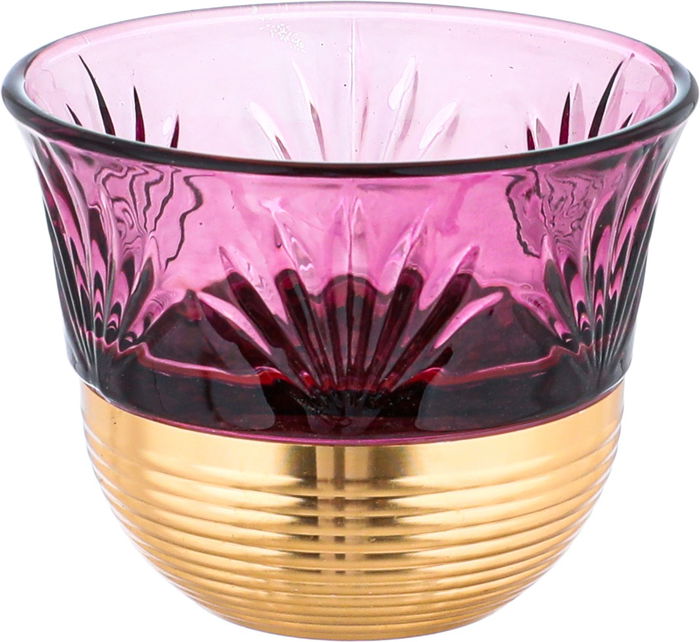 Amber Saudi Coffee Cup Set, Stainless Steel Glass, 12 Pieces, 80ml, Gold Base - Purple Gold product image 2