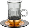 Amber Stainless Steel Glass Tea Cups and Saucers Set, 12 Pieces, 120 ml, Gold-Grey Gold Base 120 ml, Gold-Grey Gold Base product image 2