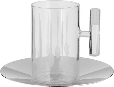Al Saif Gallery Glass Cups and Saucers Set, 18 Pieces, with Stainless Steel Saucers - Clear Silver product image 3