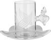 Al Saif Gallery Glass Cups and Saucers Set, 18 Pieces, with Stainless Steel Saucers - Clear Silver product image 2