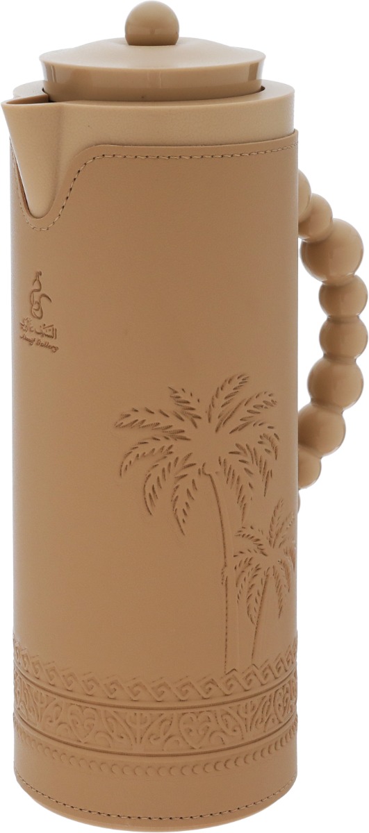 Al Saif Gallery Royal 7T thermos, 1 liter, leather covered, palm tree pattern, glass inner case, plastic outer body - light brown product image 3