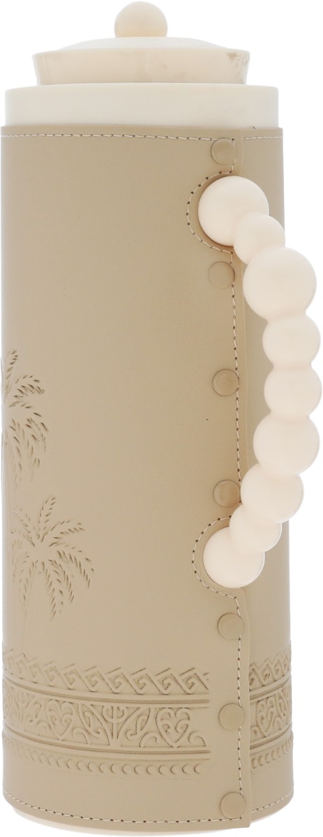 Al Saif Gallery Royal 7T thermos, 1 liter, leather covered, palm tree pattern, glass inner case, plastic outer shell - beige product image 2