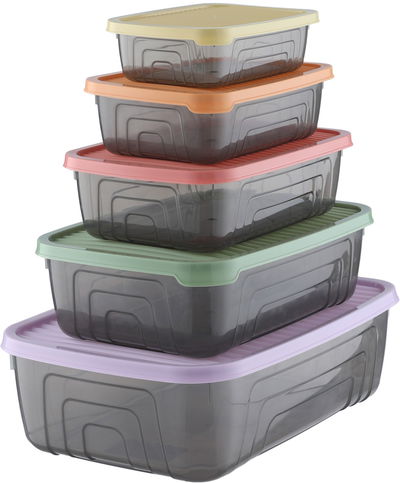 طقم حافظات تخزين طعام بلاستيك هيرفين، 5 قطع، مستطيل - متعدد الالوان product image 1