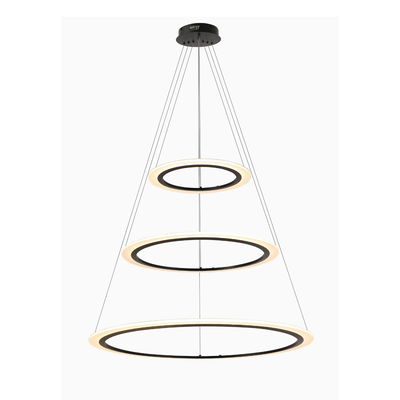 Meshkati modern chandelier, 3 circular rings, 75 watts, 3000 Kelvin, acrylic aluminum - black product image 3