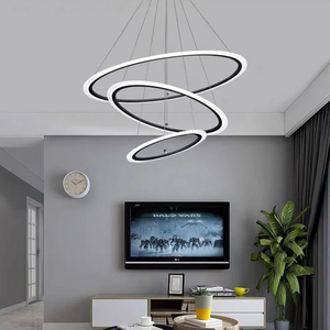 Meshkati modern chandelier, 3 circular rings, 75 watts, 3000 Kelvin, acrylic aluminum - black product image