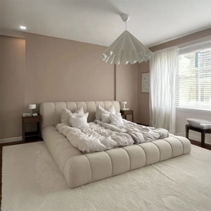 Sama wooden bed, 200x200 cm, upholstered in Chanel fabric - Beige product image