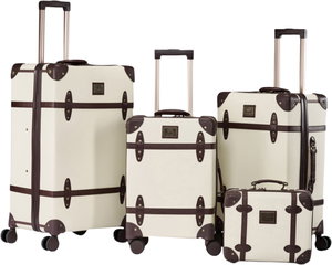 طقم حقيبة سفر جلد صناعي ليمرا، 4 مقاسات، 4 عجلات، زاوية 360 درجة، LMA-7052 - بيج بني product image