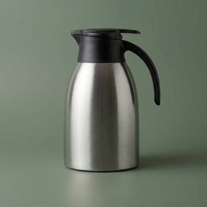 Aura Thermos, 2 Liter, Stainless Steel Inner Container, Stainless Steel/Plastic Outer Body, Push Button - Black/Silver product image