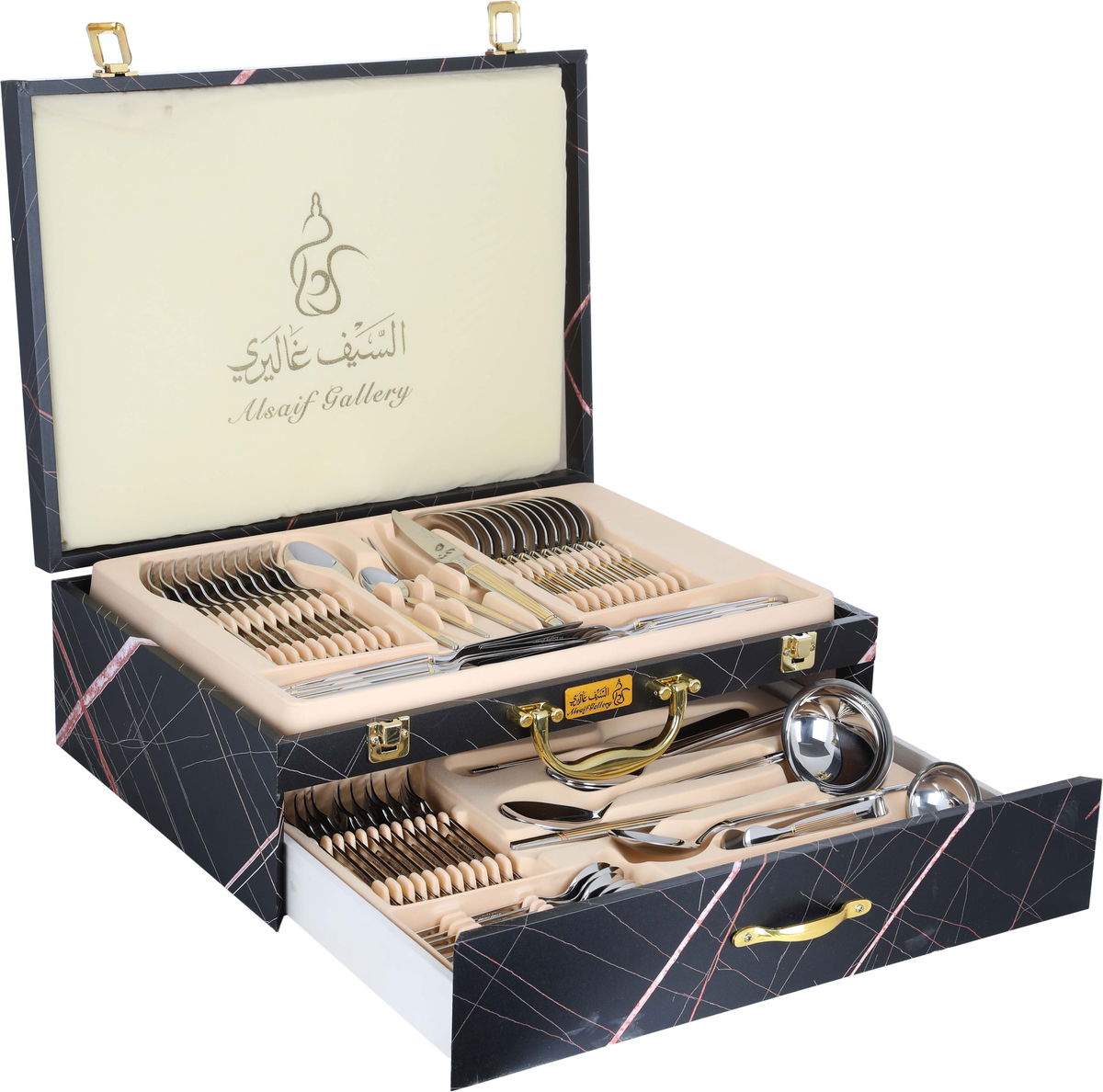 Al Saif Gallery steel cutlery set, 72 pieces - golden silver product image