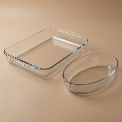 طقم صواني زجاج بايركس، قطعتين، مستطيل وبيضاوي - شفاف product image 1