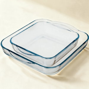 طقم صواني فرن بوركم زجاج باشاباتشى، قطعتين، مربعة - شفاف product image