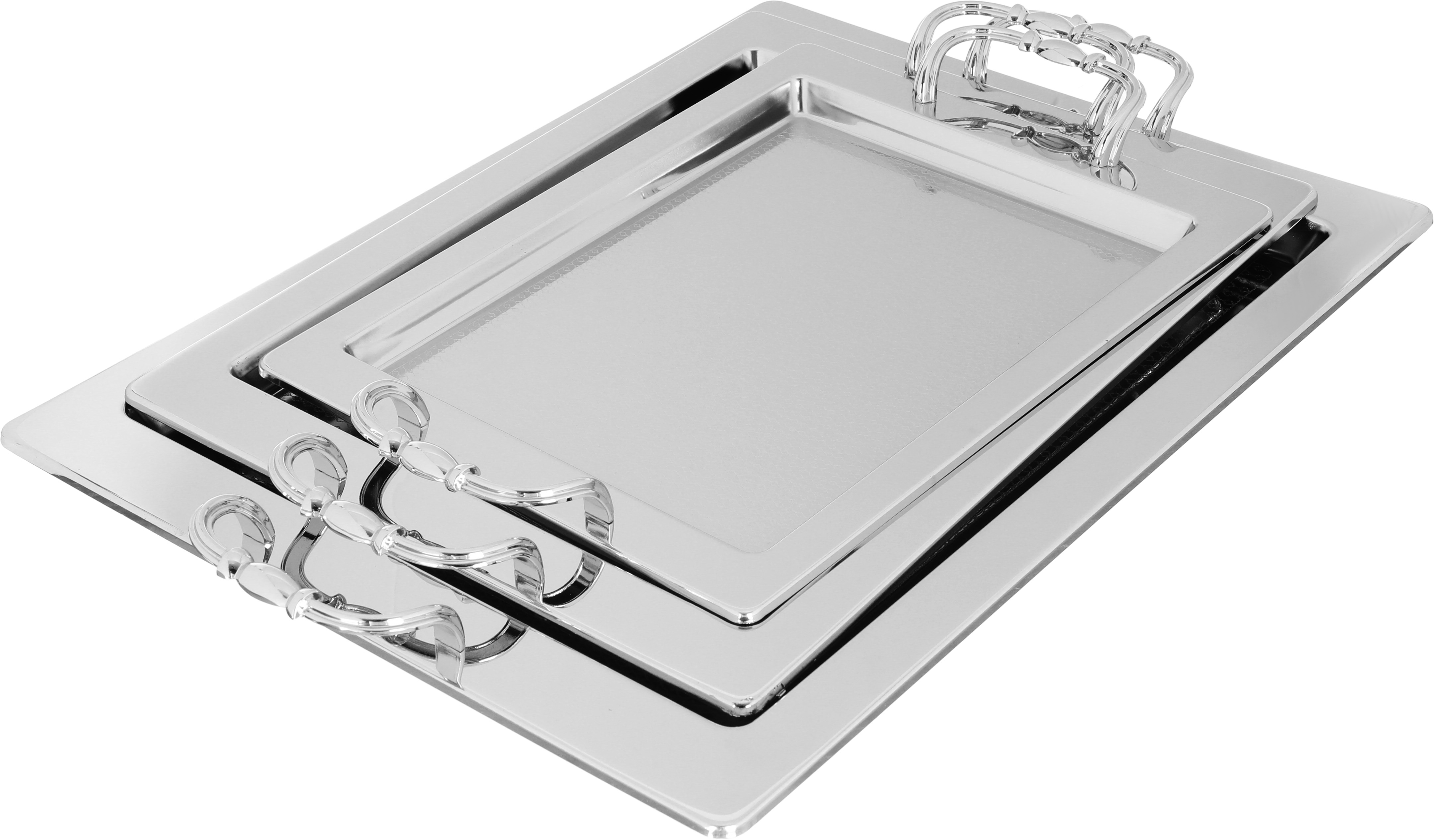Safa Plus Alsaif Plus Steel Serving Treys Set, 3 pieces, rectangular - silver product image 1